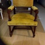 Fauteuil bois et velours jaune moutarde