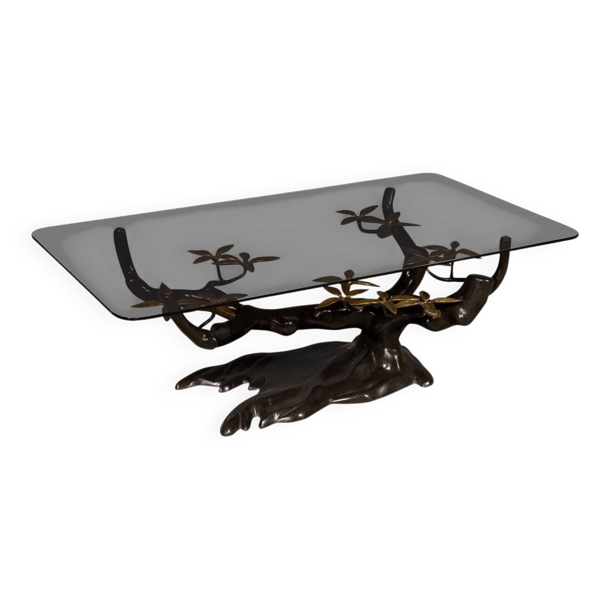 Striking mid 20thc belgian bonsai tree coffee table, willy daro c.1970