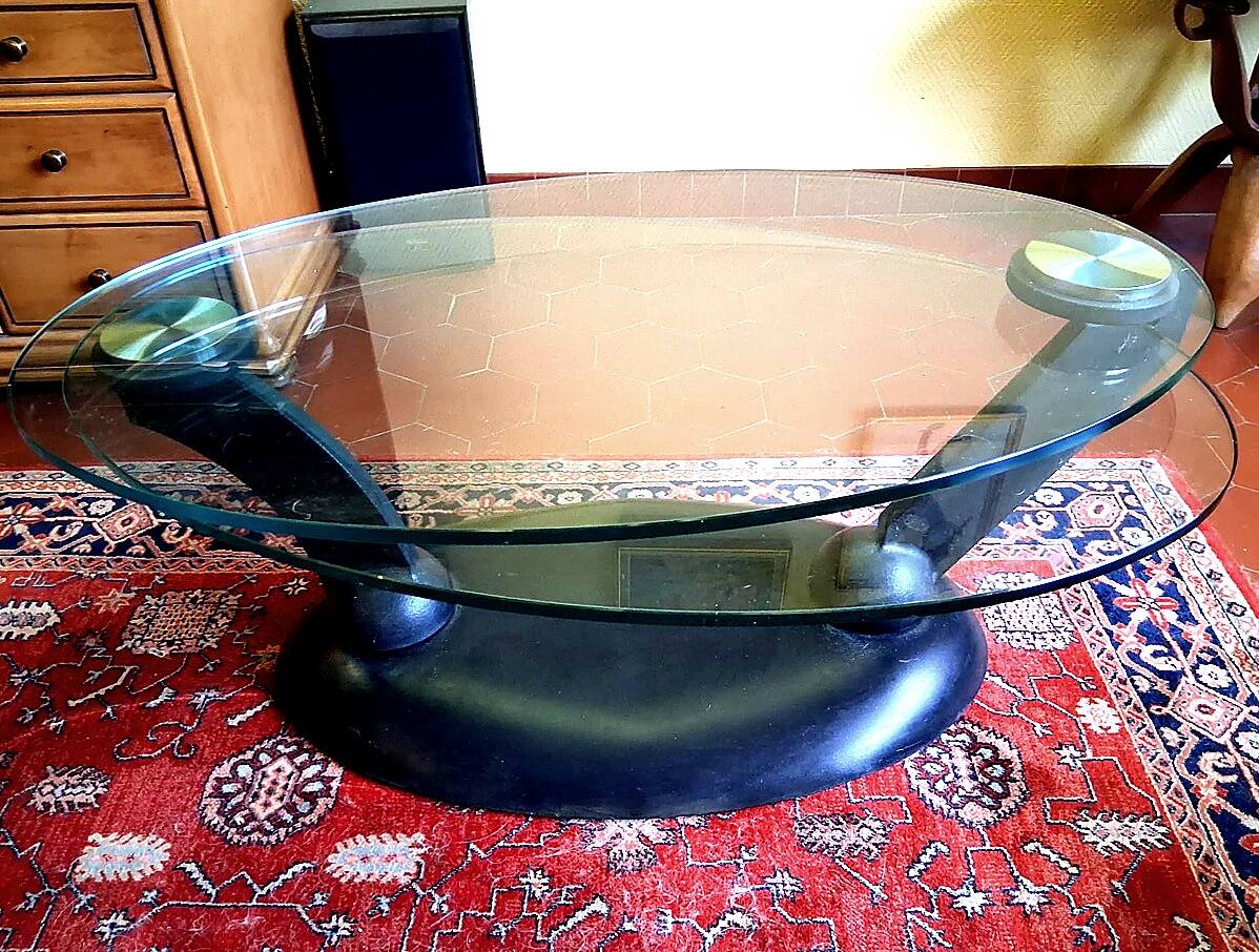 Coffee table with two rotating glass tops — Roche Bobois, 1990s