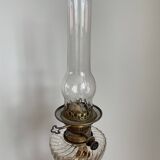 Antique french oil lamp, 19th century rouge griotte marble and patinated bronze base