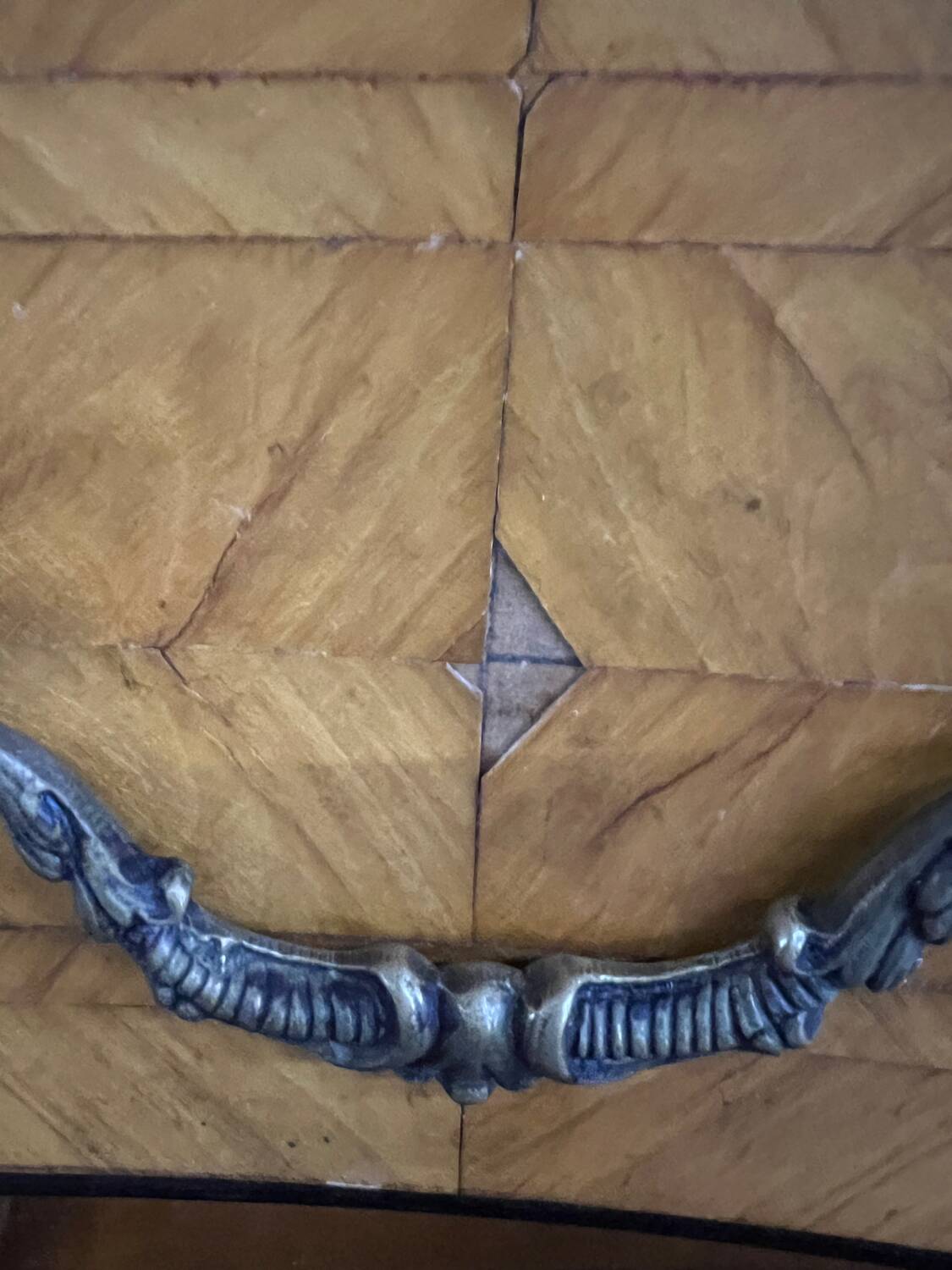 Louis XV style tomb chest of drawers in marquetry and marble