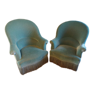 Duo of blue old toad chairs