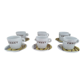 Lot de 6 tasses à chocolat ou café long et sous-tasses CHOKY