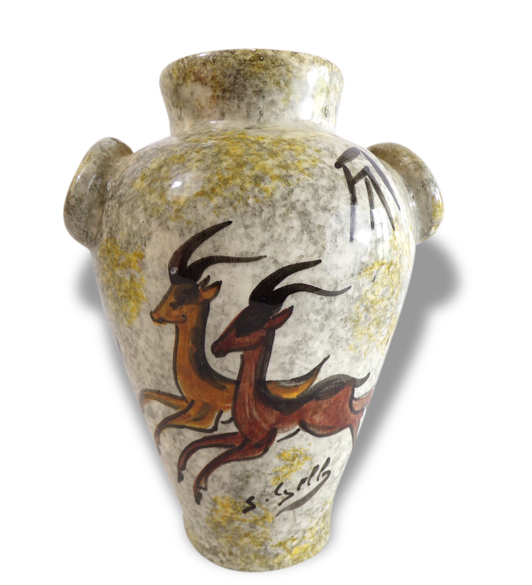 Rock vase signed years 50 - deer Antelope gazelle-