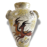 Vase rupestre signé années 50 - cerf antilope gazelle -