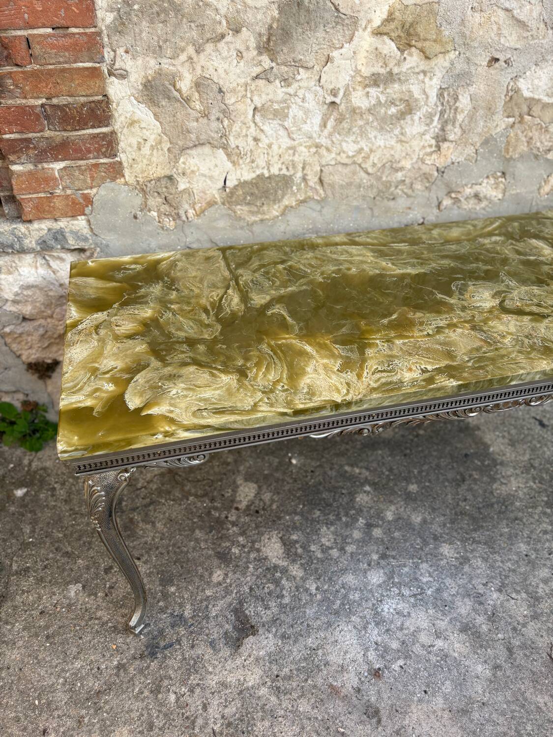 Louis XV style coffee table in onyx and metal