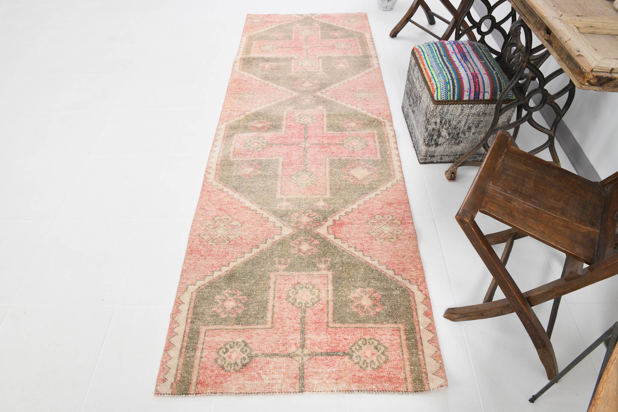 3x9 Peach Red Vintage Turkish Runner Rug, 91x274Cm SK20604