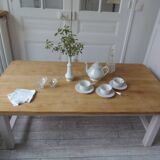 Coffee table made from a vintage farmhouse table in solid wood.