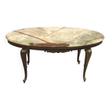 Table basse ovale vintage en onyx, marbre et laiton, 1950
