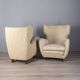 Pair of vintage 1950s armchairs in white fabric, Italian design