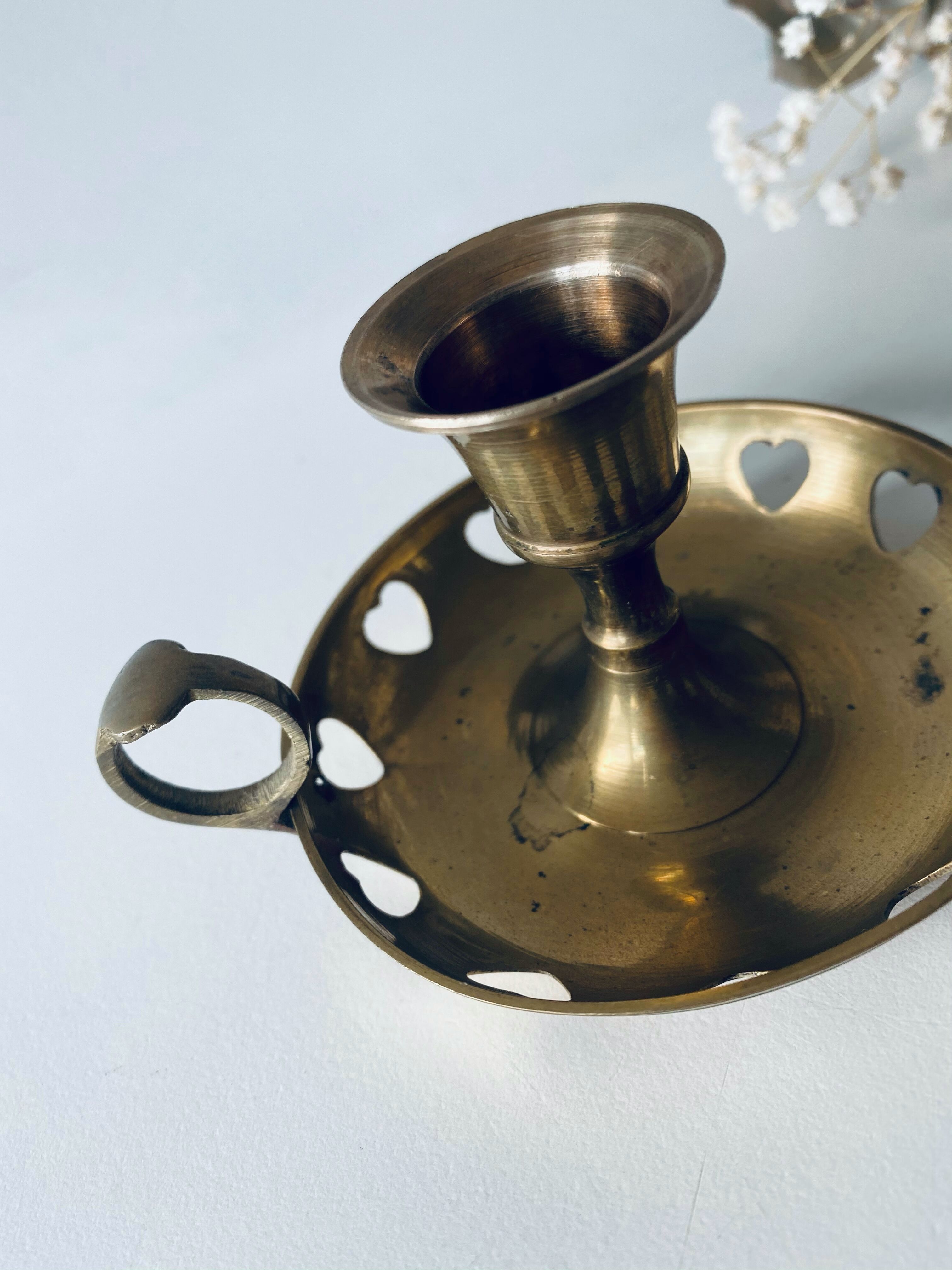Vintage heart brass candlestick