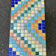 Vintage wooden and mosaic stool bench from the 1960s.