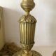 Antique brass candlesticks with glass bobeches