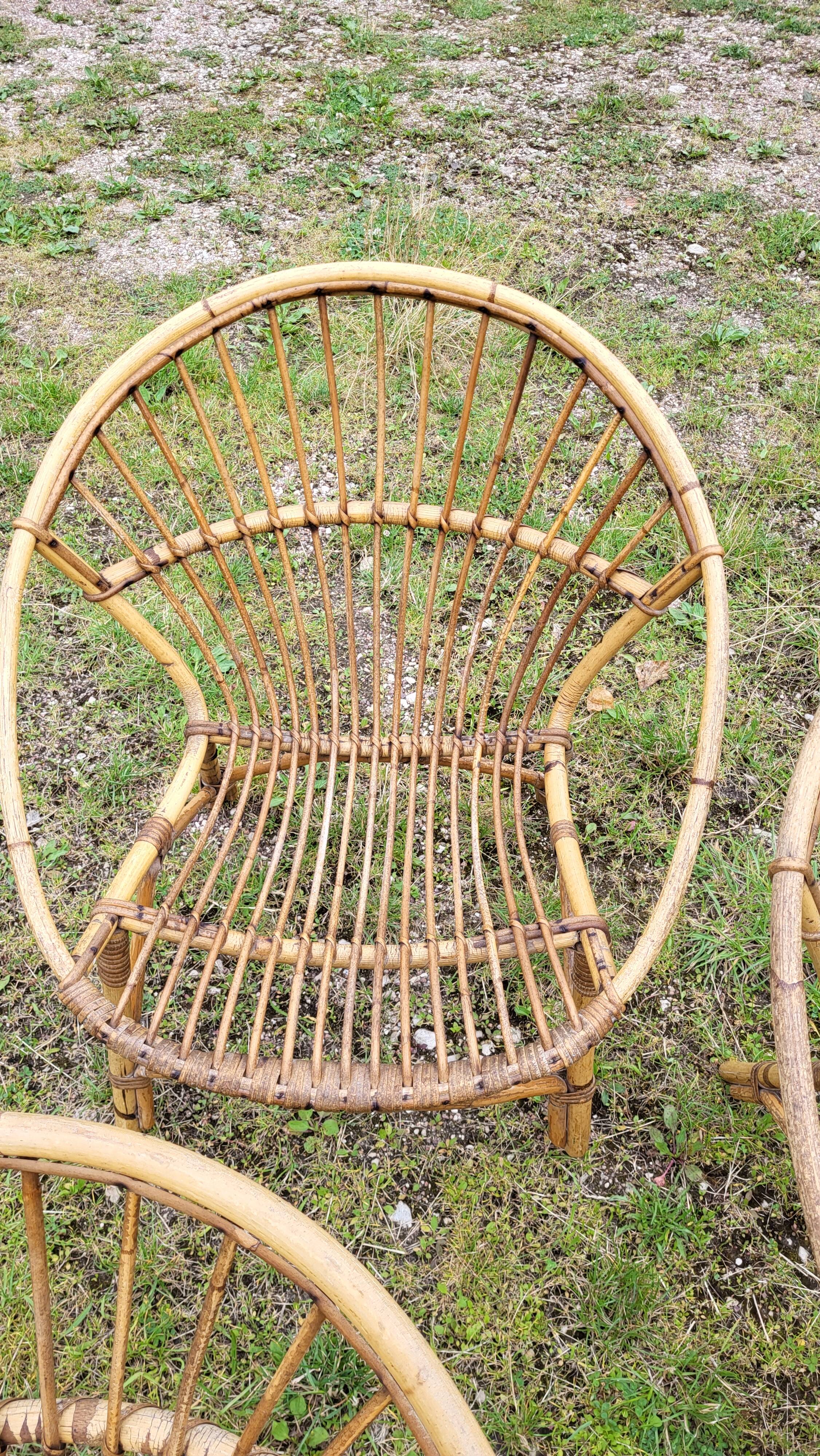 4 "shell" rattan armchairs 1960's
