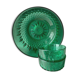 Salad bowl and ramekins Arcoroc green