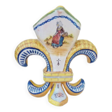 Fleur-de-lis shaped vase, glazed ceramic, Brittany, Quimper, Breton ermines, character