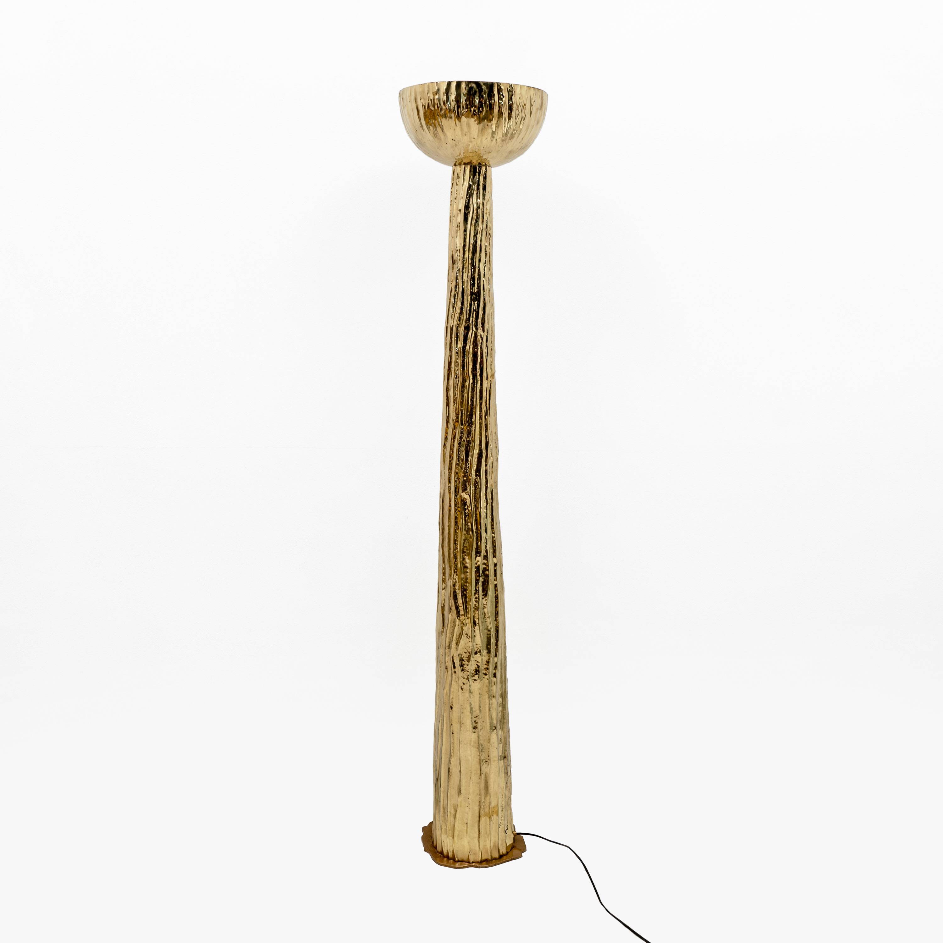 Hammered Brass Floor Lamp Torchère Style, Italy