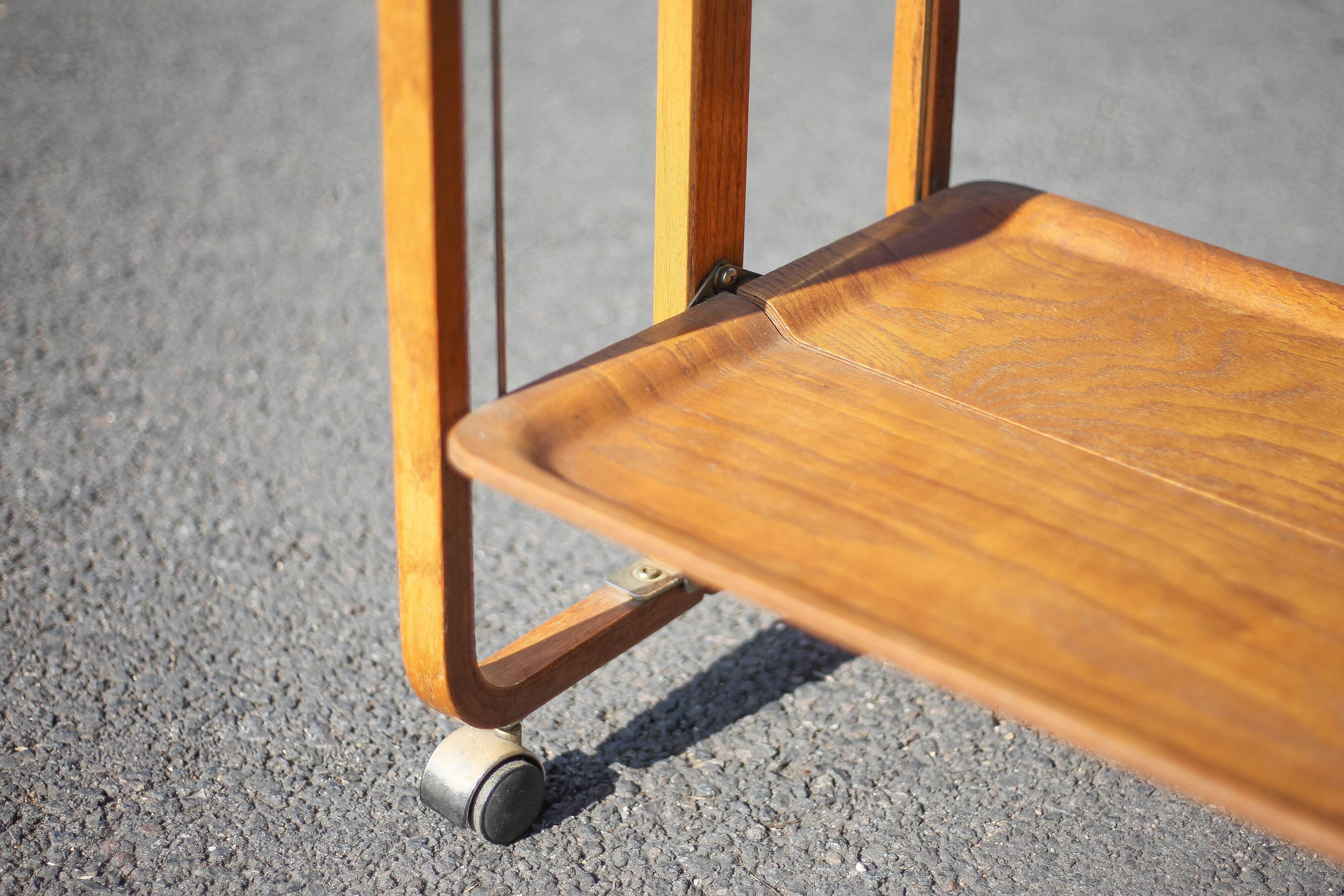 Vintage serving trolley, folding trolley, thermoformed wooden serving trolley
