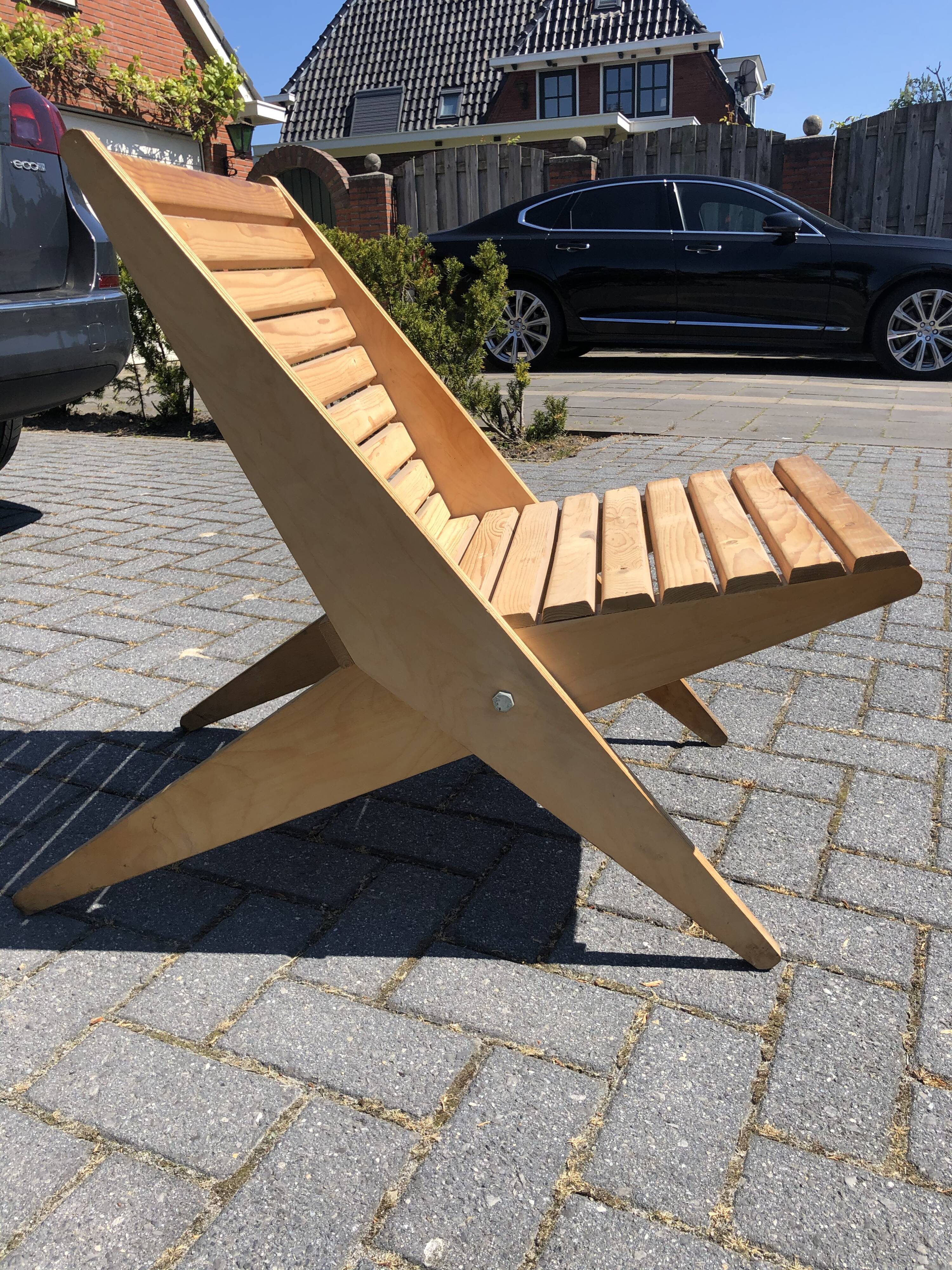Wooden garden chair folding from the 70s in the Netherlands