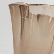 Vintage Murano glass vase from the 1980s, smoky brown, organically wavy shape.