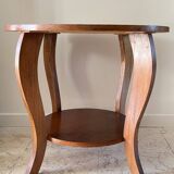 Vintage round oak coffee table with 2 shelves