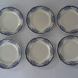6 assiettes luneville k & g  décor villeray bleu faience ancienne