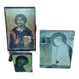 Set of 3 paintings reproduction of religious icons on wood