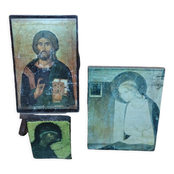 Set of 3 paintings reproduction of religious icons on wood