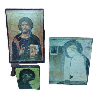 Set of 3 paintings reproduction of religious icons on wood