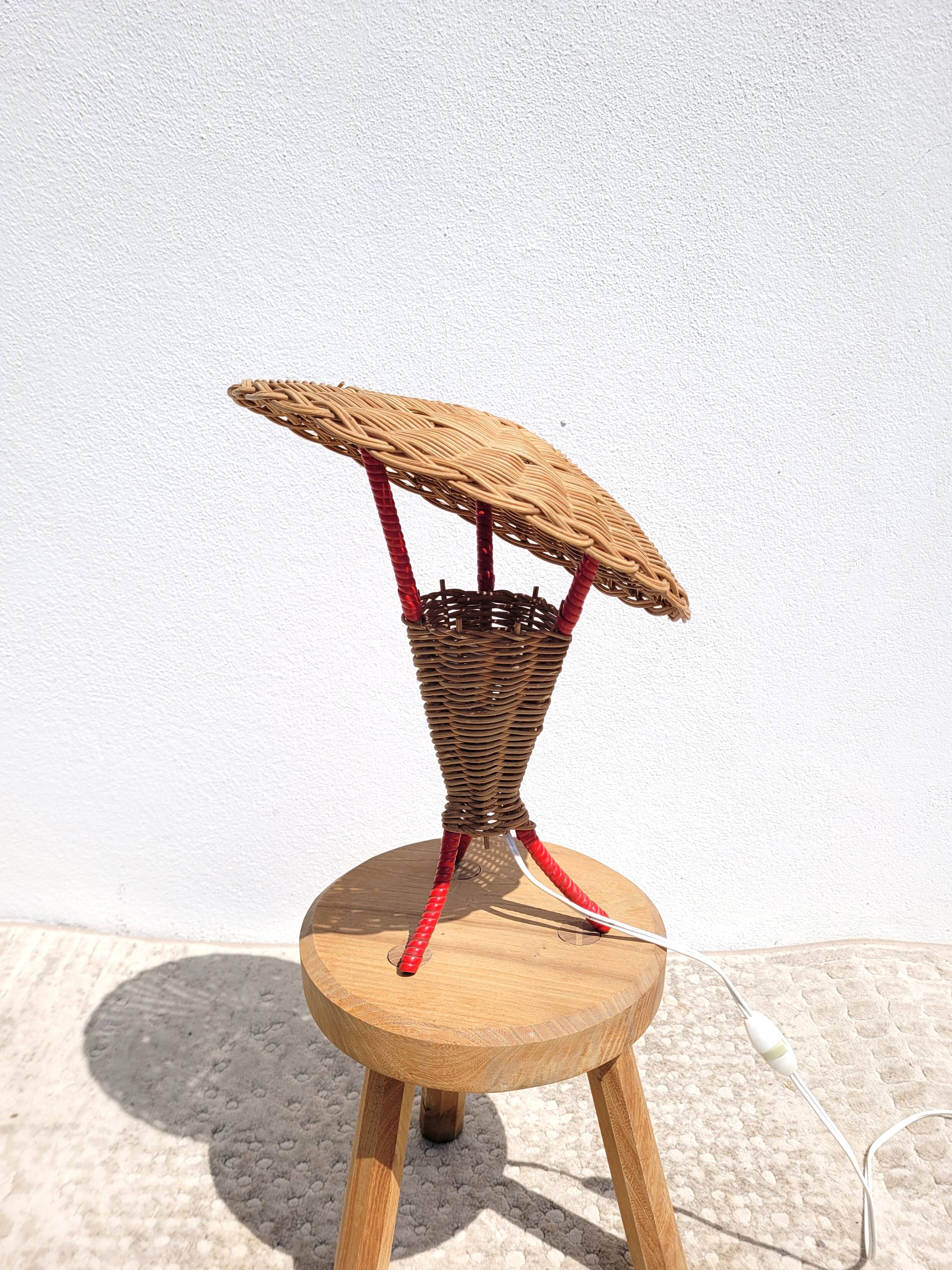 Rattan lamp scoubidou 1960
