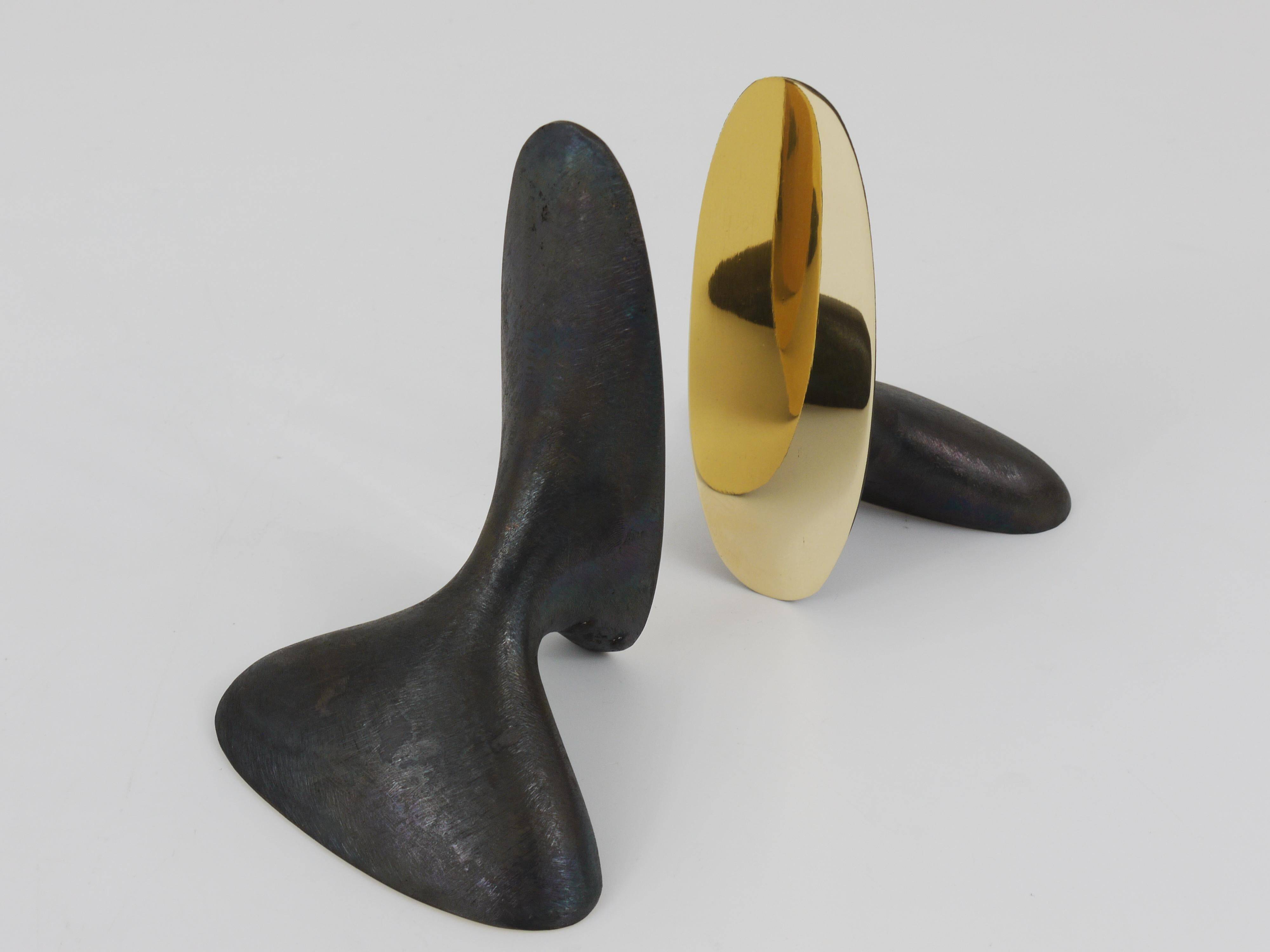 Pair of minimalist mid-century brass bookends by Carl Auböck #3653, Vienna, Austria.