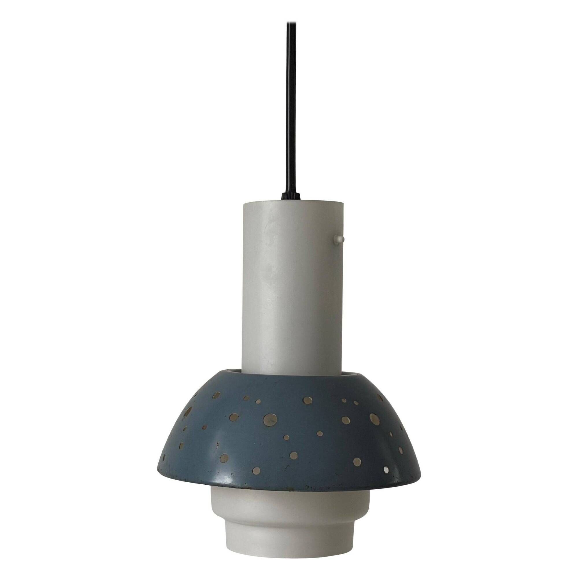 Metal and blue glass ceiling light by Ernest Igl for Hillebrand, 1950s, Germany