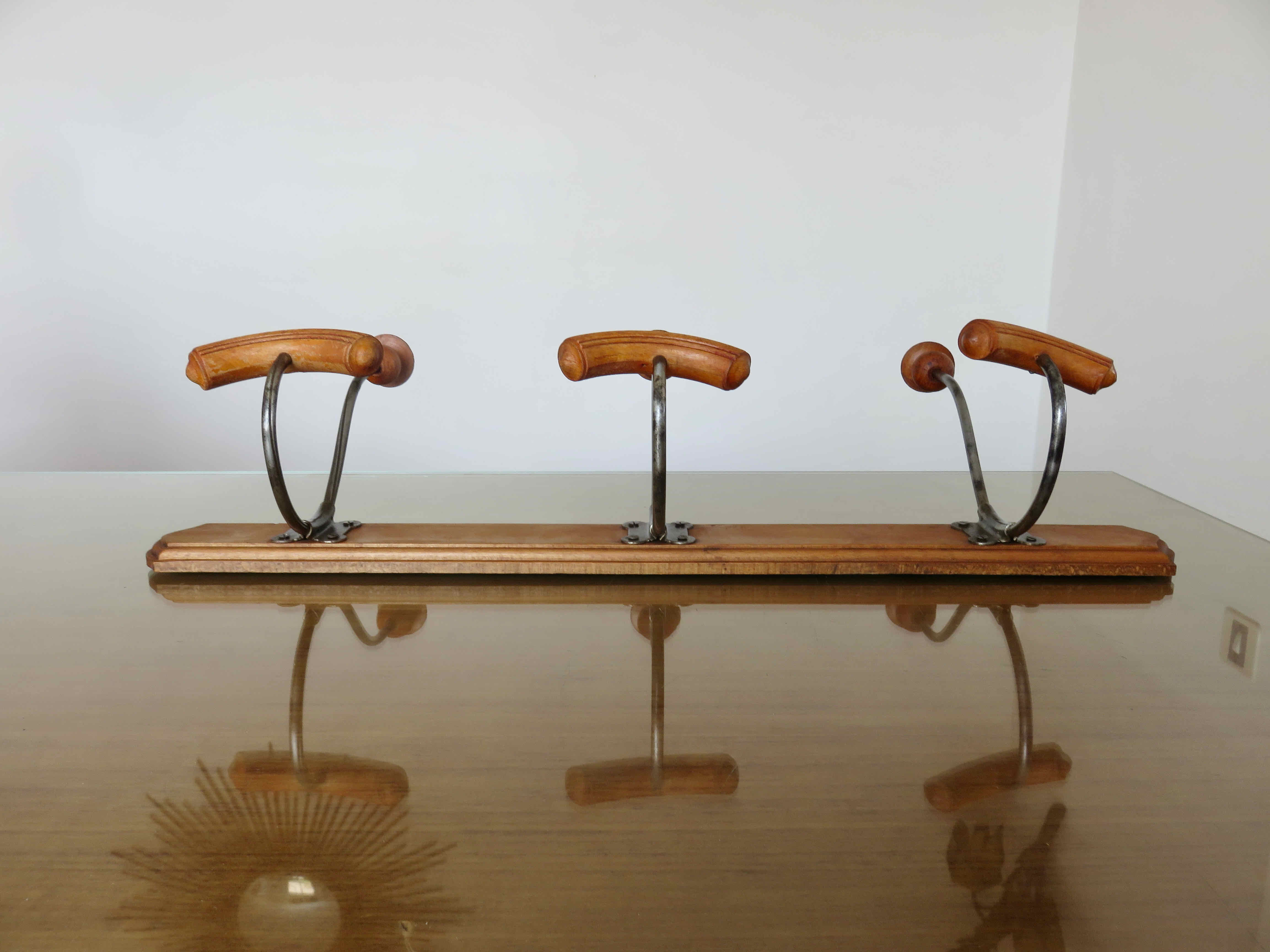 Coat rack bistro 3 hooks metal and wood 30s 40