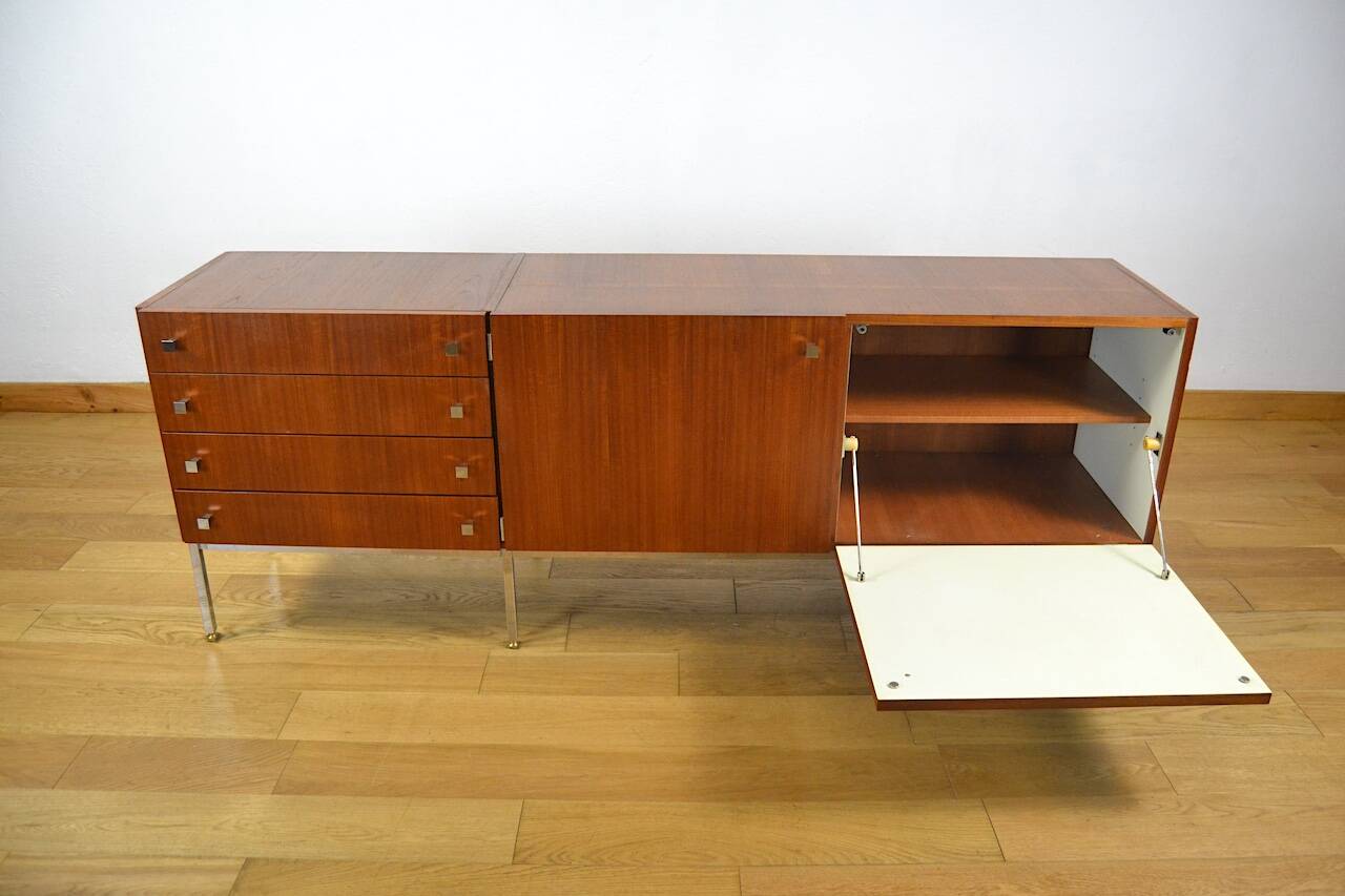 Mahogany Enfilade & Chrome Legs by Luigi Bartolini Vintage 1960