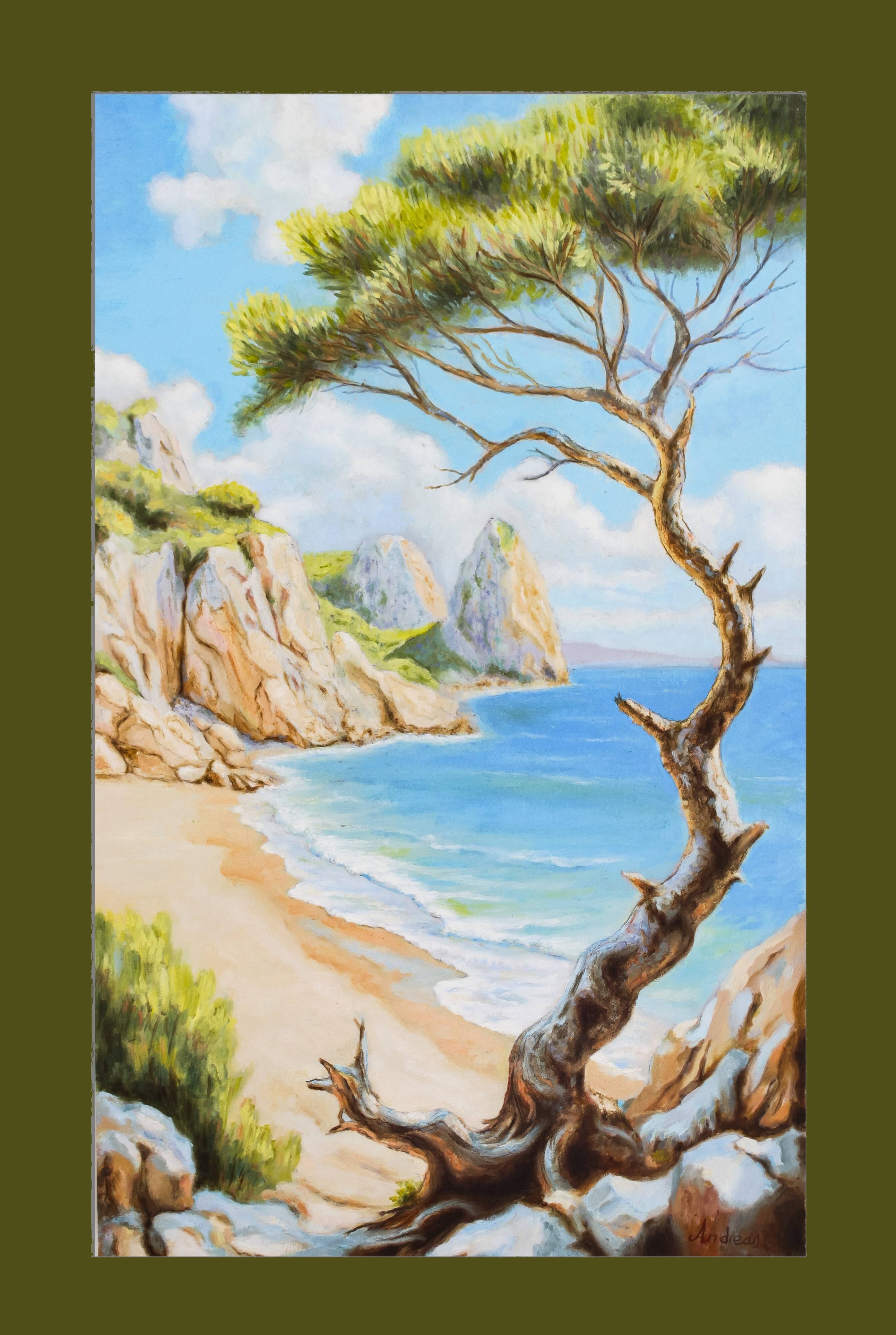 Oil painting of a beach signed. Sea in oil signed. Painting of a beach.