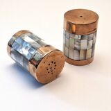 Ensemble sel et poivre Art déco vintage – Laiton et nacre, années 1930-1950