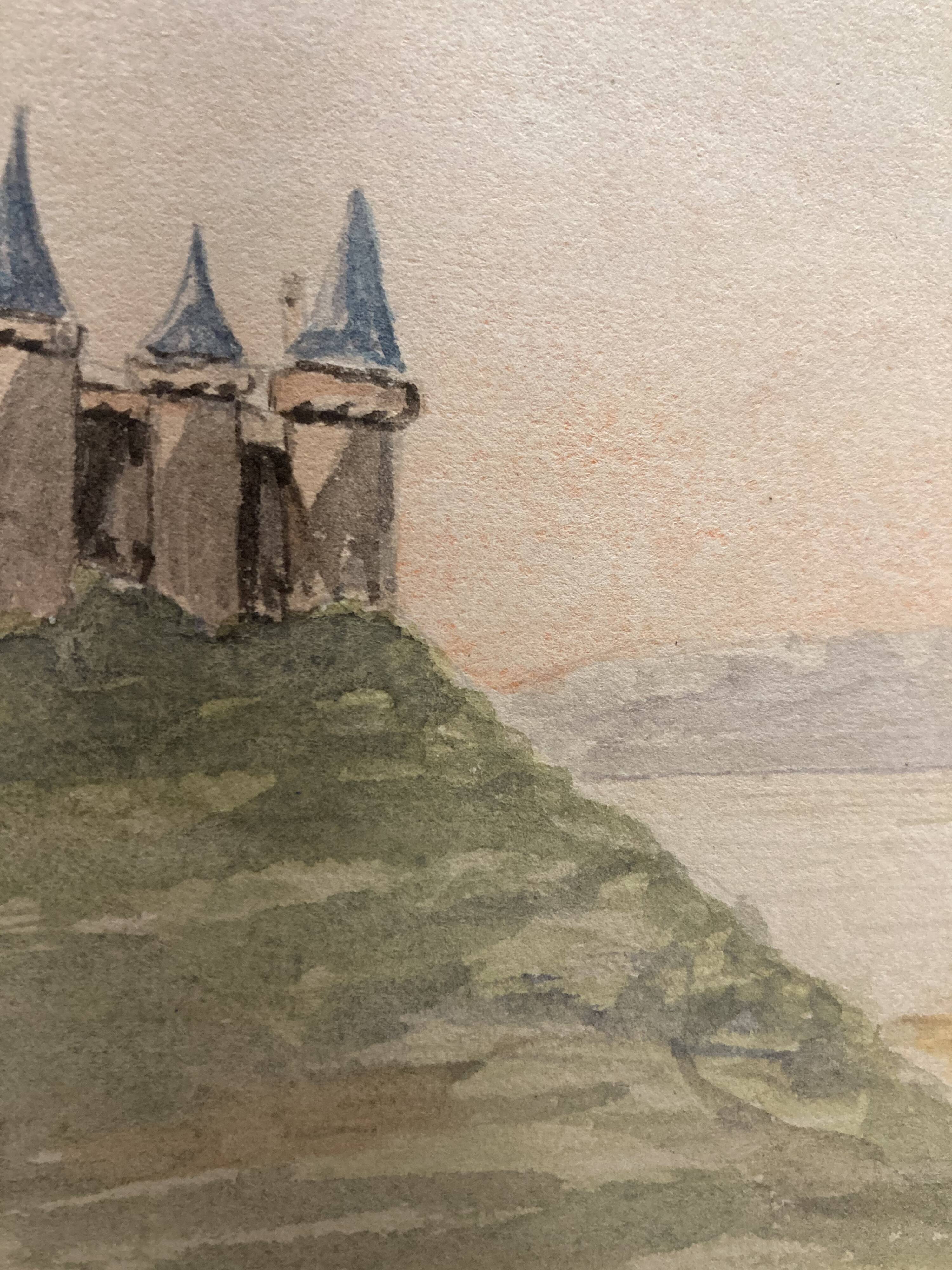Double-sided watercolor castle landscape