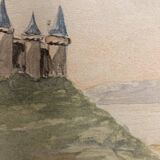 Double-sided watercolor castle landscape