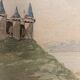 Double-sided watercolor castle landscape