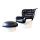 Joe Colombo Elda Chair + Ottoman in Black Leather and White Fiberglass Shell
