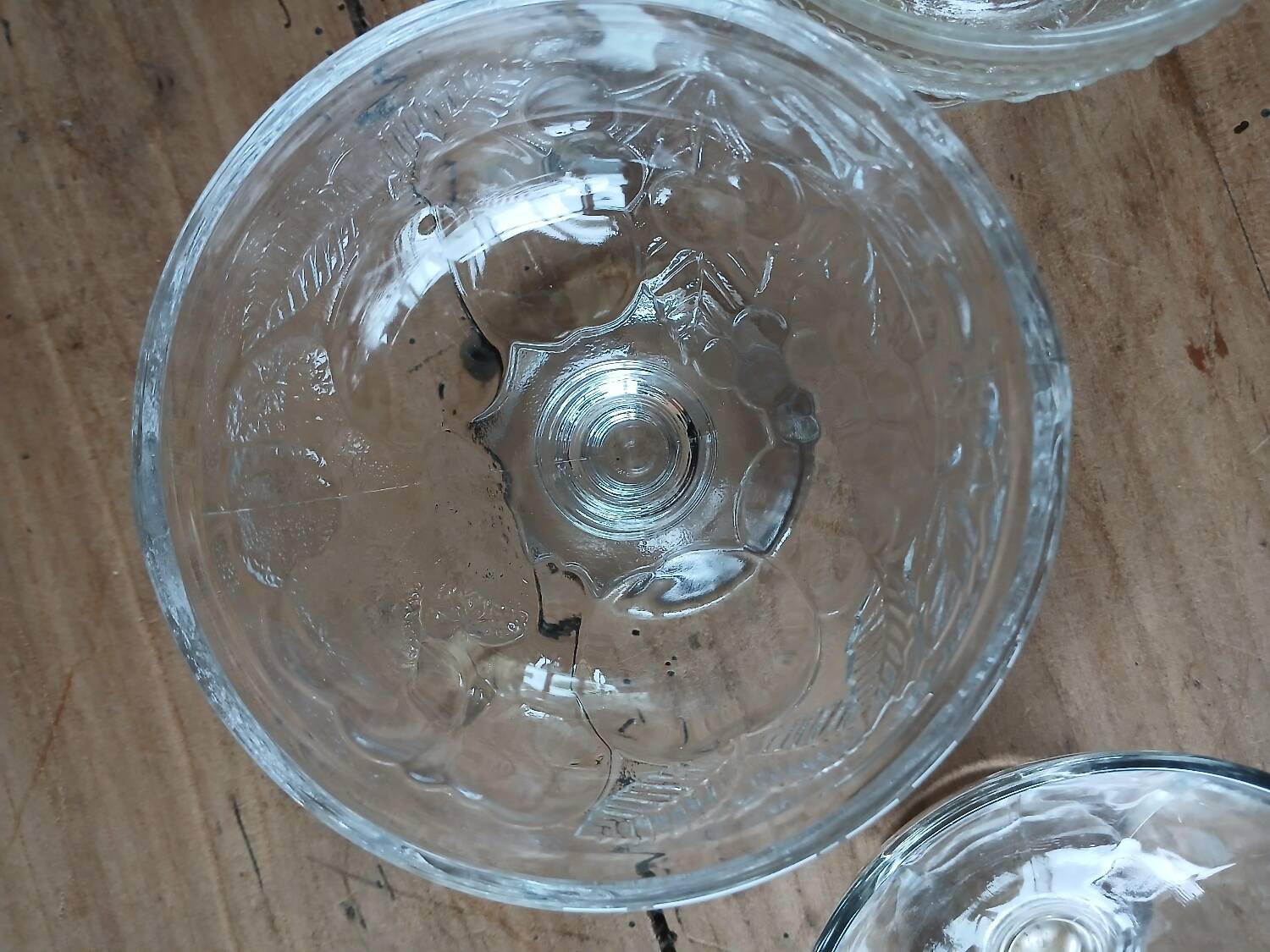 5 antique clear glass cups