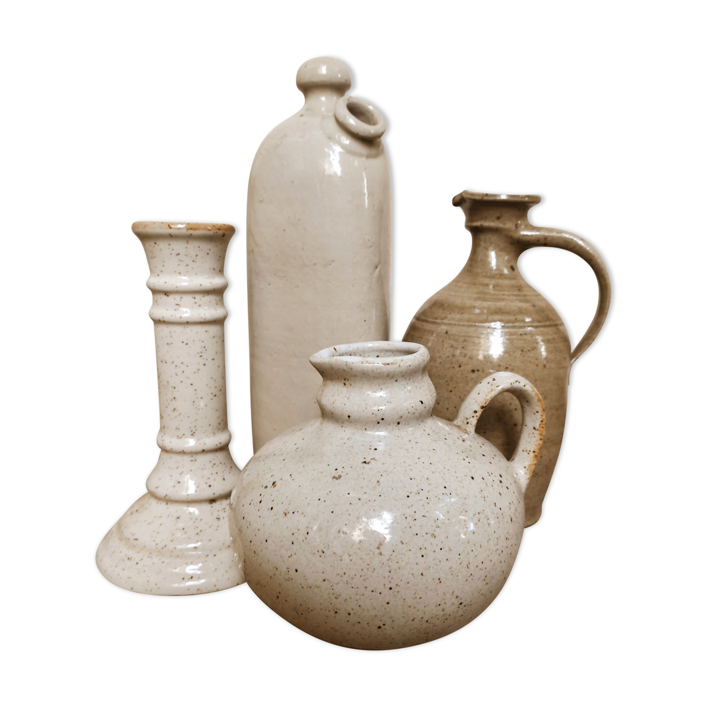 Stoneware decanters and candle holder