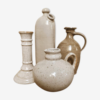 Stoneware decanters and candle holder