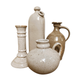 Stoneware decanters and candle holder