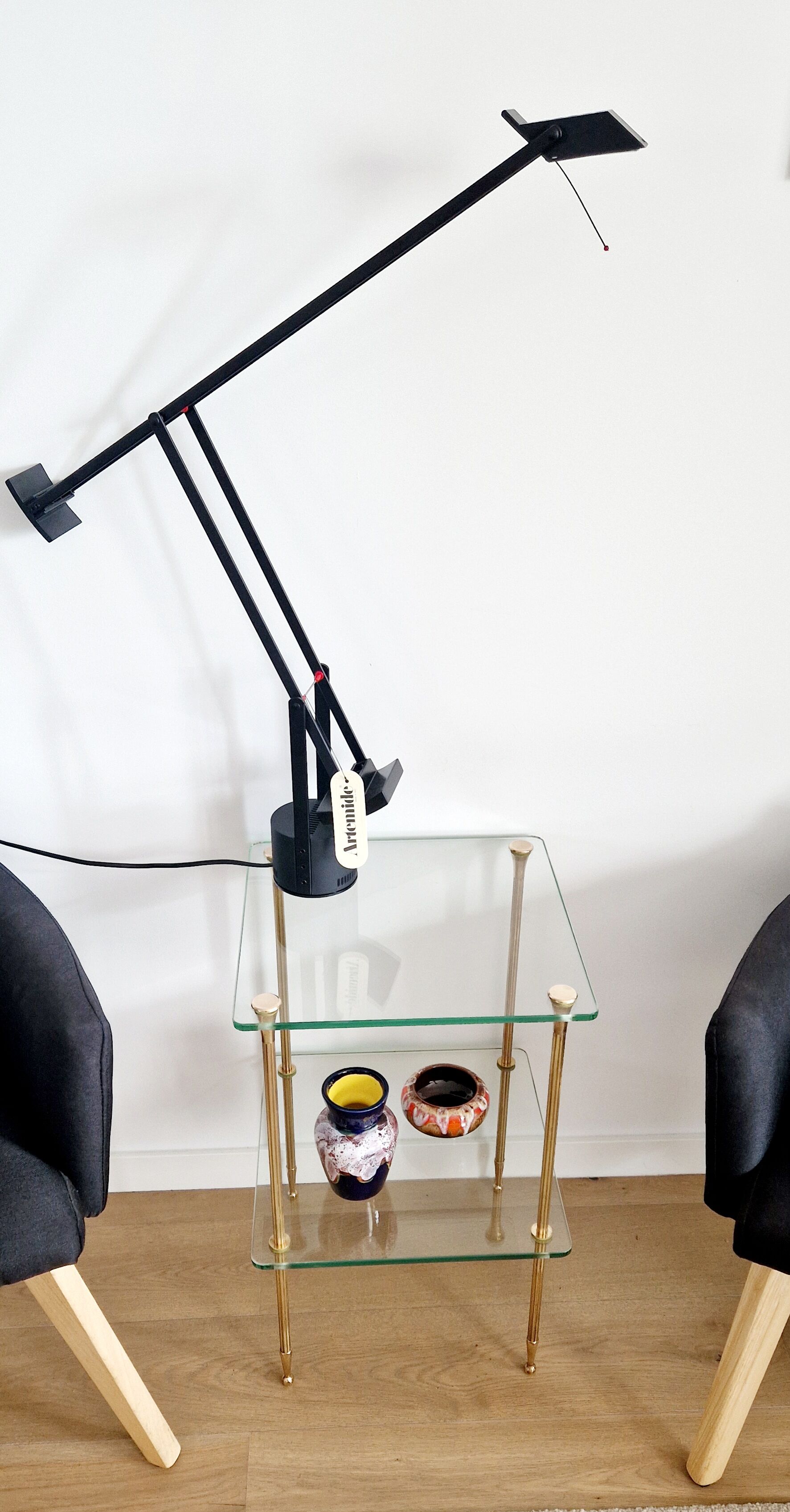 Glass and brass side table 70s