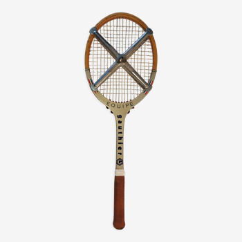 Raquette de tennis vintage en bois equipe gauthier avec croix de tension zéphyr