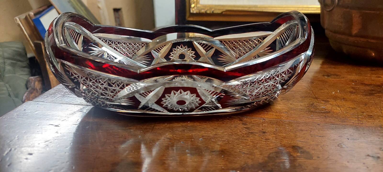 Ruby red Bohemian crystal bowl from the mid-1900s.