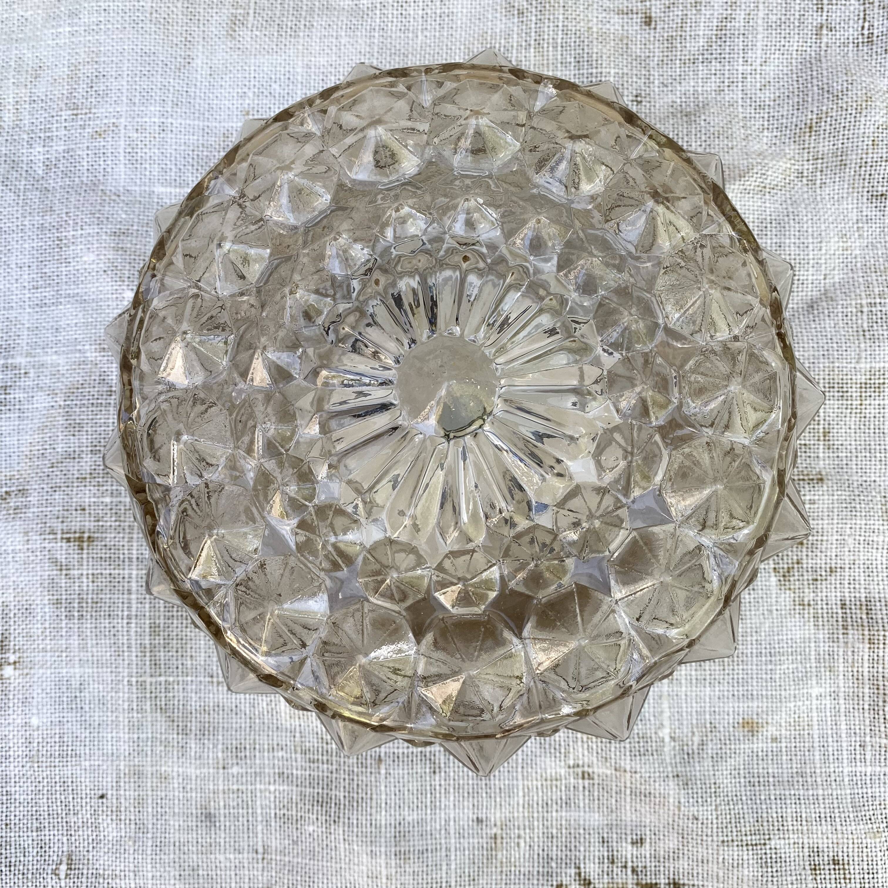 Plafonnier rond vintage en verre fumé, années 70