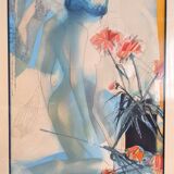 Original signed lithograph ‘’Nude with Dahlias’’ by Jean Baptiste Valadié