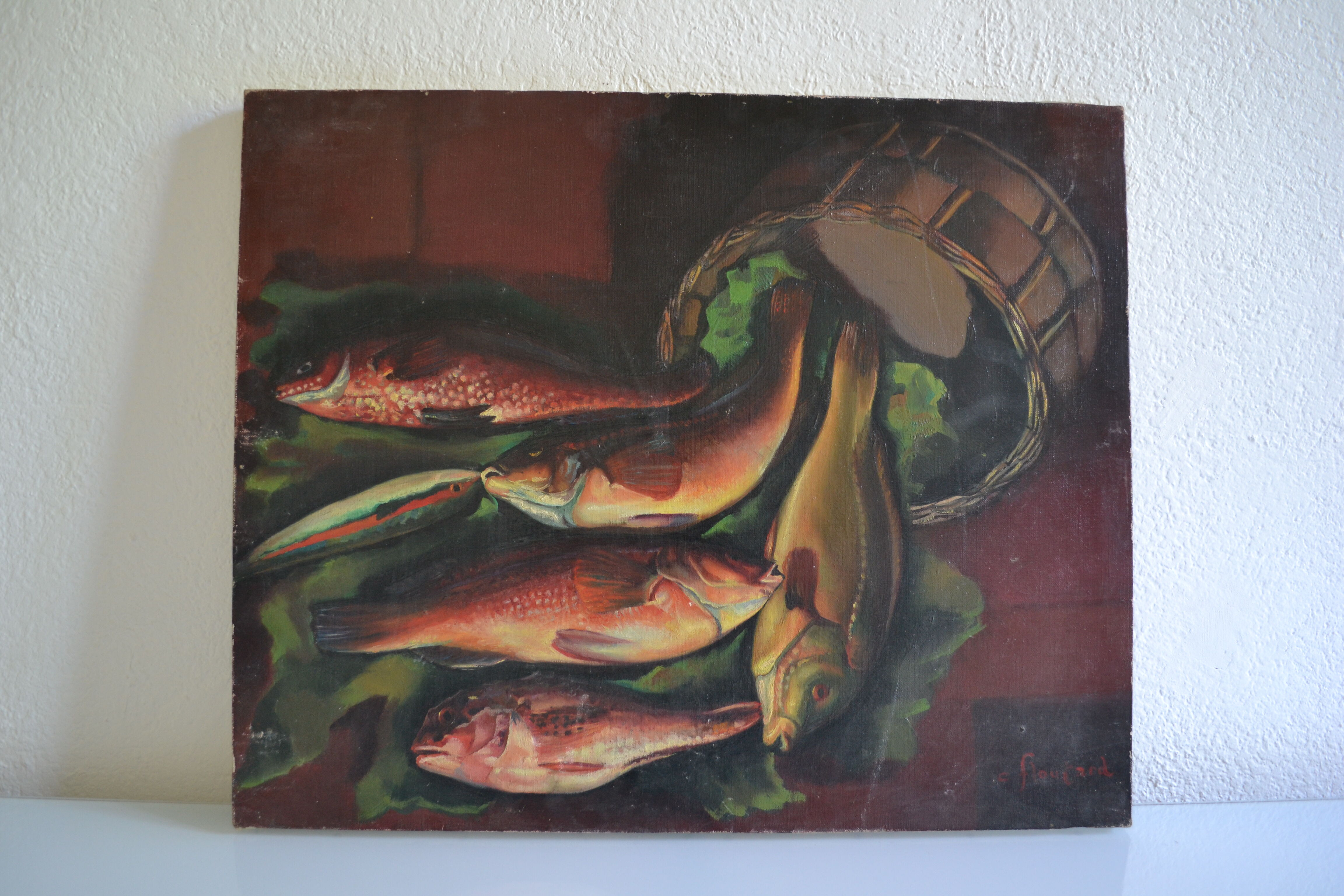 Charles floutard ( 1926 2006 ) still life with fish hst 61 x 50 cm